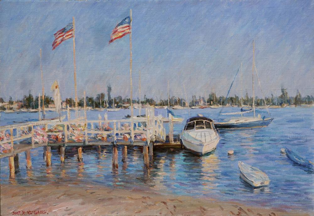 144新港码头（洛杉矶）Yacht Harbor at Newport Beach near Los Angeles (Oil on canvas) 2007年