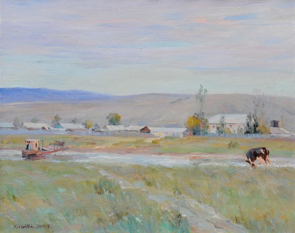 223额尔古纳河的清晨  Early Morning of Erguna River (Oil on canvas) 2010年