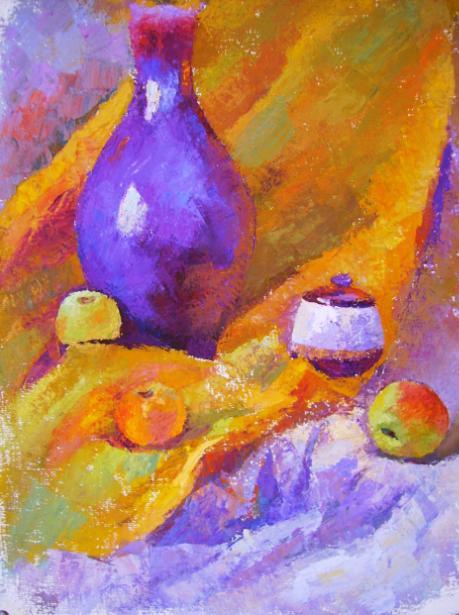 紫花瓶与黄台布