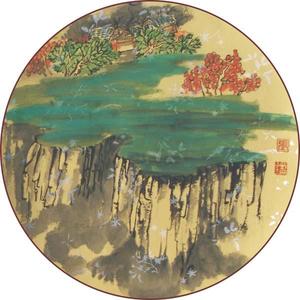 团扇-粉彩-山水1