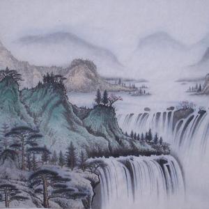 春山飞瀑图