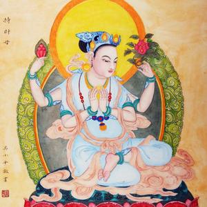 工笔人物绘画《持财母》