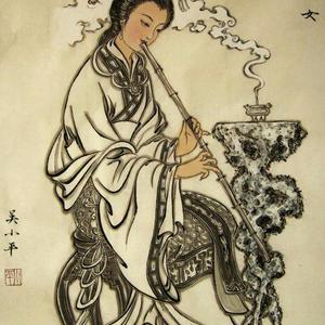 人物绘画《吹箫仕女》