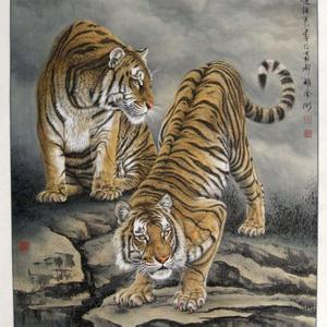 工笔画《半轮山月气萧森》，绢本