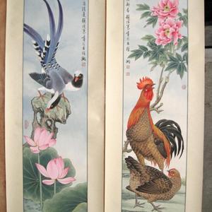 工笔画四时花鸟屏《春夏秋冬》，绢本