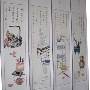 彭琰林启功书法国画梅兰竹菊四条屏茶画茶道系列5