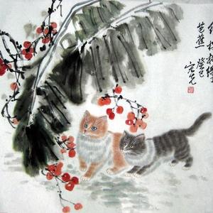 张宏先作品真迹宏先画猫一