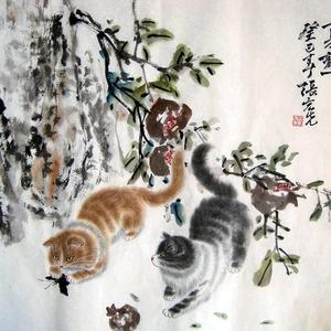 张宏先作品真迹宏先画猫五