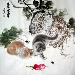 张宏先作品真迹宏先画猫六