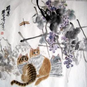 张宏先作品真迹宏先画猫九
