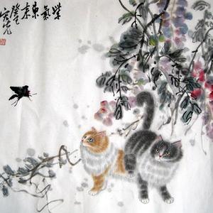 张宏先作品真迹宏先画猫十