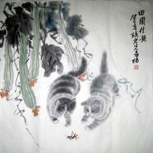 张宏先作品真迹宏先画猫十二