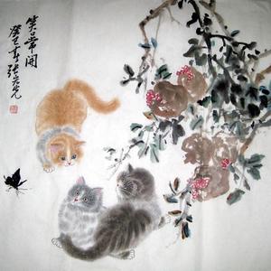 张宏先作品真迹宏先画猫十三