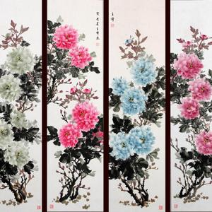 牡丹四条屏