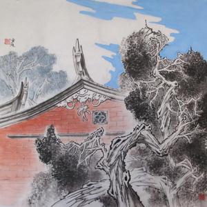 兰天白云红砖厝