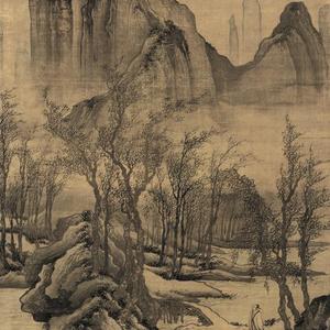 仿古山水绢画