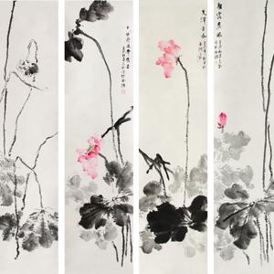 荷花4条屏