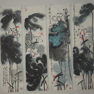荷花 四条屏