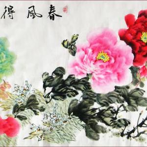 朱毅江国画牡丹《春风得意》