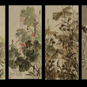 荷花四条屏