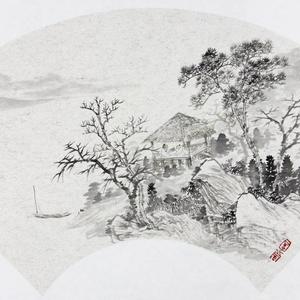 周广中扇面小品山水画