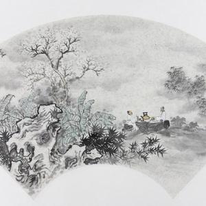 周广中扇面小品山水画