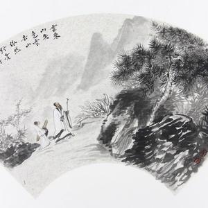 周广中扇面小品山水画