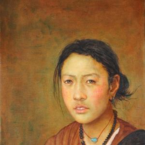 金玉作品油画藏民肖像秋水盈盈