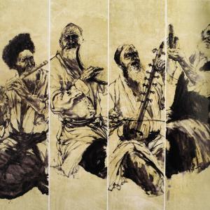 安奇国画人物作品《维吾尔族人物》