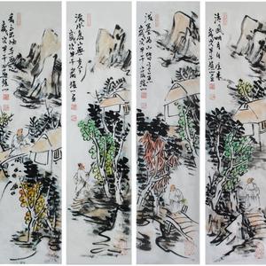 山水小四屏