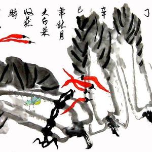 董建军国画辣椒白菜