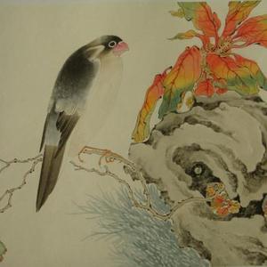 《仿任熏工笔花鸟册页》二，纸本设色
