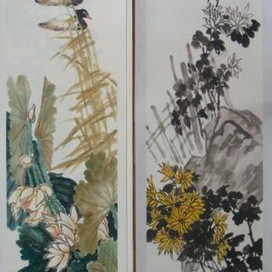 仿任颐小写意花鸟条屏》一、二，