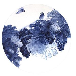 水墨青花葡萄团扇