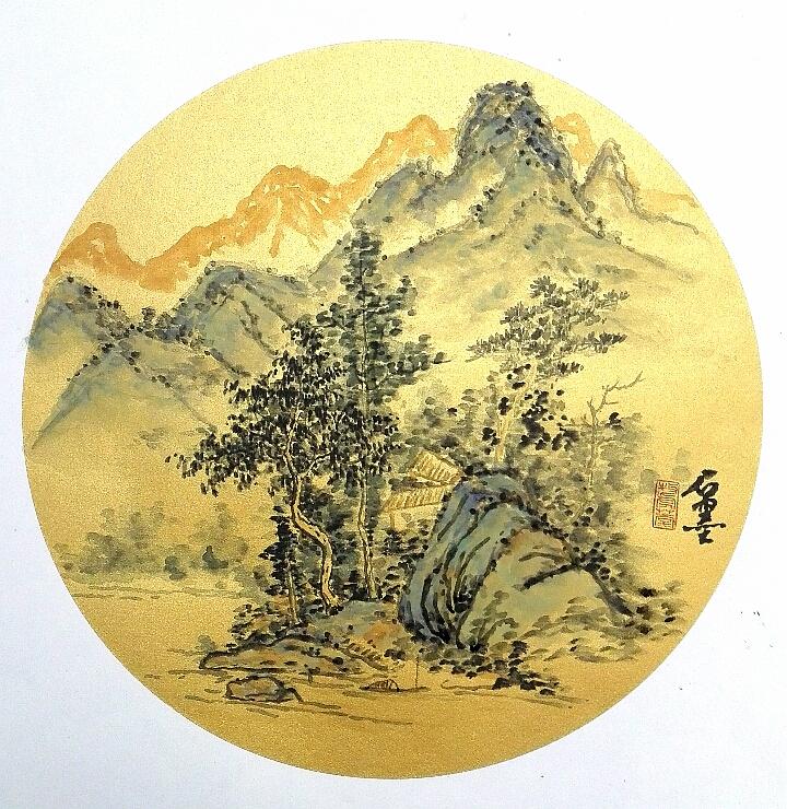 泥金纸青绿山水