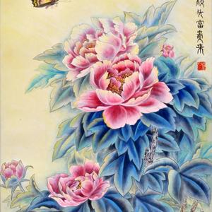 工笔花鸟国画 《日照枝头富贵来》