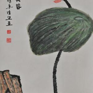陈坚国画：石头芙蓉。