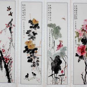 四条屏花鸟