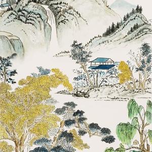秋溪望瀑图