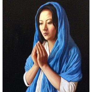 披蓝头巾的女人