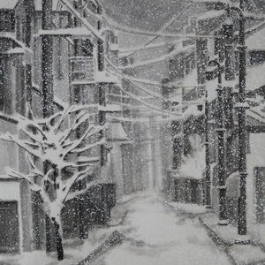 艺品作品11 下雪的街道 宣纸彩墨