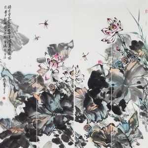 6月荷韵花鸟四条屏