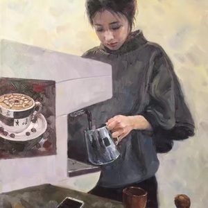 倒咖啡的女孩
