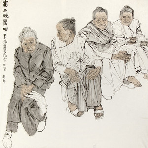 《寨上晚霞明》纸本水墨