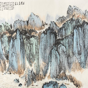 谢灵运诗意 石门岩上宿 纸本青绿设色