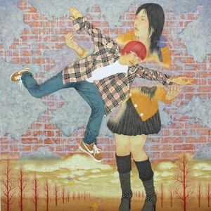 《大女人和小男人》纸本工笔重彩画