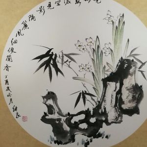 国画写意扇面花鸟