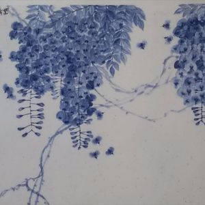 水墨青花紫藤花开