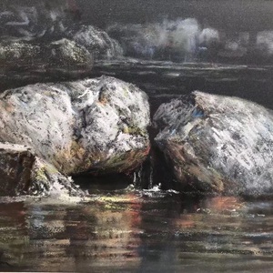溪石，色粉画