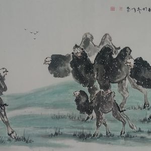 国画骆驼《阳春三月》